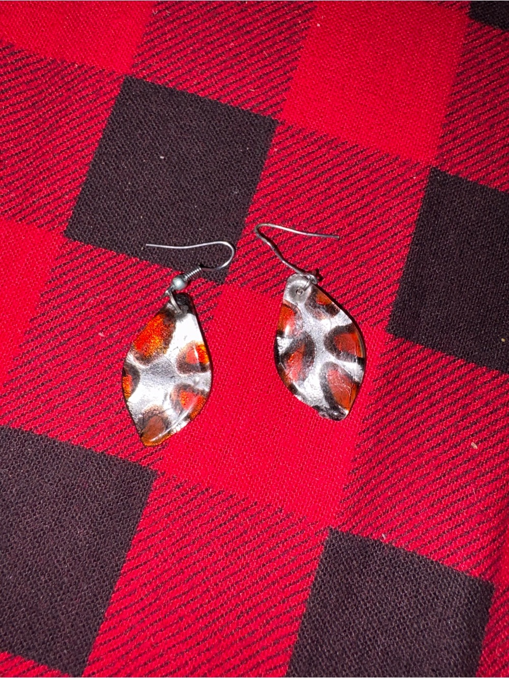 Handcrafted Red and Black Leaf Drop Earrings